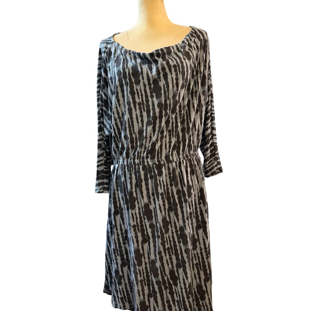 Kate Quinn Bamboo Dress Navy and Light blue Tie Dye Print 3/4 Sleeve Size XL